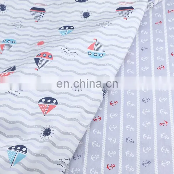 Cartoon Owl Sailing Boat Printed Cotton Print Navy Baby Summer Blanket Sleeping Children Cotton Fabric photo-5