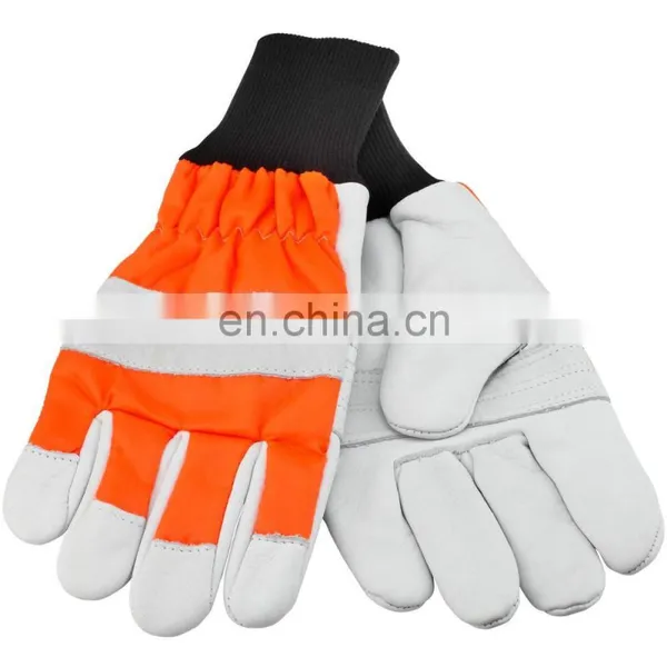 Red Cotton Back Yellow Cow Grain Leather Work Gloves Factory photo-5