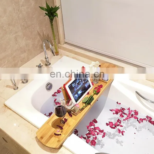 Customized 100% Natural Organic Premium Bathroom Bamboo Bathtub Caddy Tray photo-4