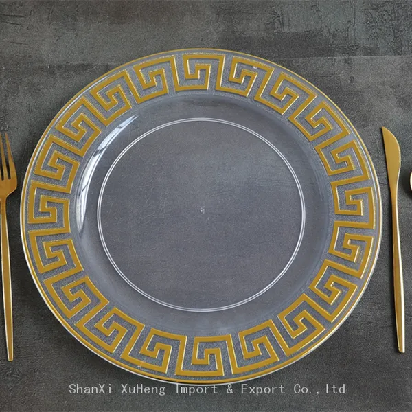 Reusable 13 Inch Gold or Silver Transparent Plate Party Decoration Plastic Charger Plates photo-2