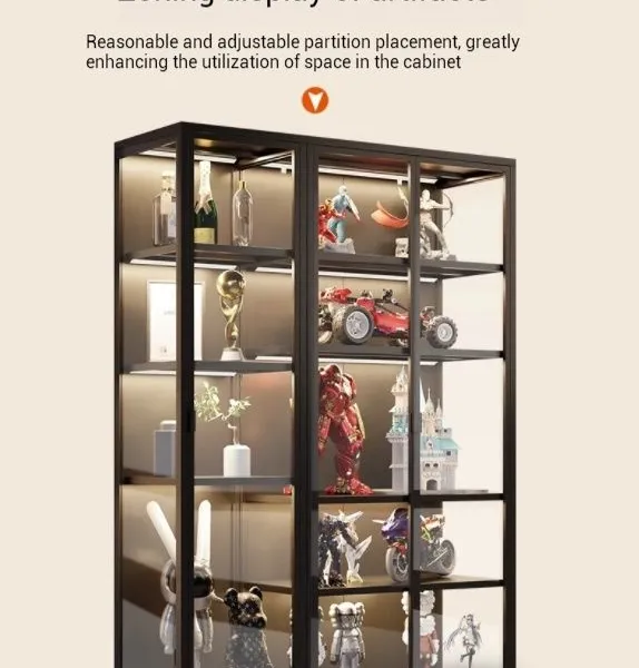 Game Room LED Display Case - Anime Figure Cabinet Design - Locked Glass Door for Collectible Figures & Models