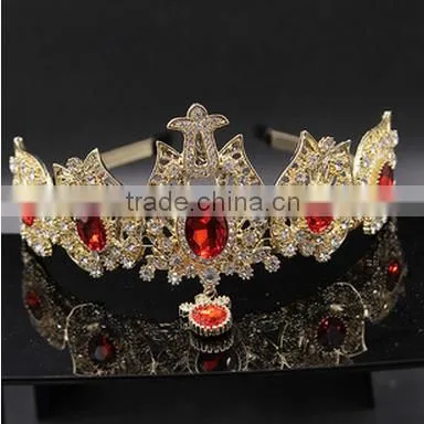 Top Quality Handmade Bridal Hair Accessories Luxury Red Crystal Crown Big Crowns photo-3