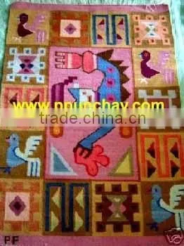 Woven Wool Tapestry / Woven Wool Rug / Woven Wool Wall Decor 34x23" Peru