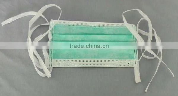 17.5x9.5cm Adult Non Woven PP 3ply Face Mask 25gsm+20gsm+20gsm White Blue Green Wth Tie photo-2