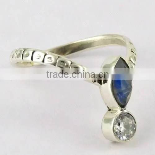 Winter Queen Rainbow Moonstone & White CZ 925 Sterling Silver Ring