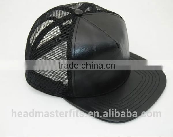 High Quality Black Trucker Cap/pu Blank Plain Mesh Cap photo-2