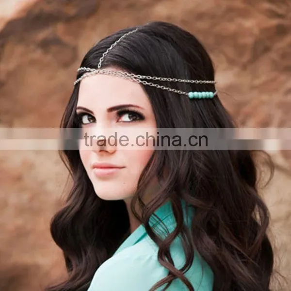 Factory Wholesale Jewelry Head Chain Turquoise Hair Accessories for Women