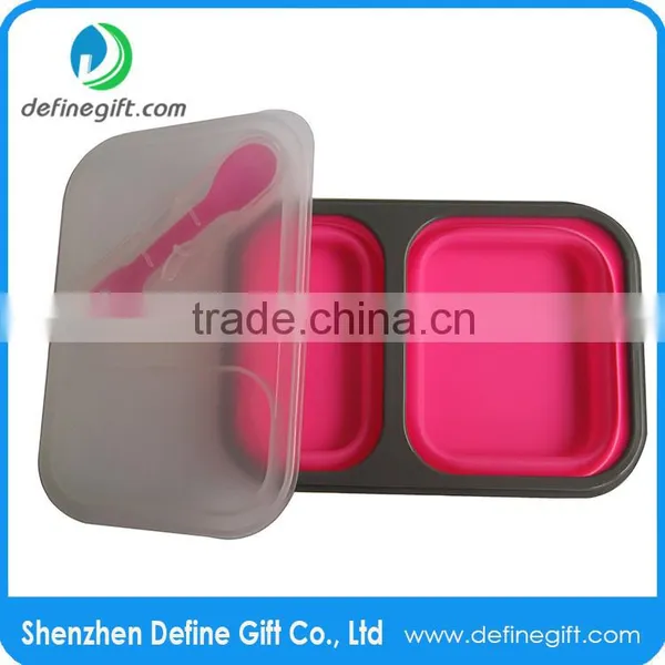 BPA Free Eco Pink or Blue Folding Silicone Compartment Lunch Box photo-3
