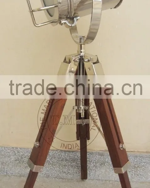 SPOTLIGHT WITH WOODEN TRIPOD STAND - SEARCHLIGHT WITH WOODEN STAND - NAUTICAL SPOTLIGHT photo-4