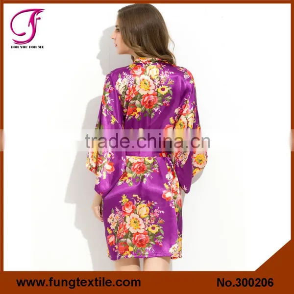 Fung 3002 Woman Polyester Satin Floral Bath Robe For Wedding Party photo-5