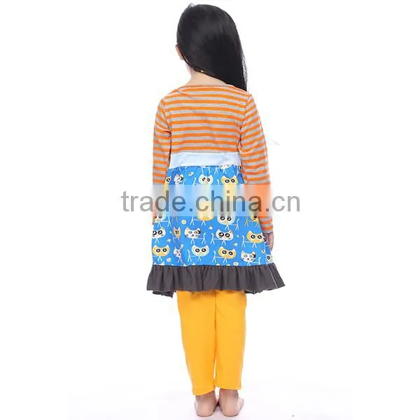 Fall Boutique Remake Fashion Beautiful Lovely Stripes Ruffle Top and Yellow Pant Children Clothes Wholesale photo-3