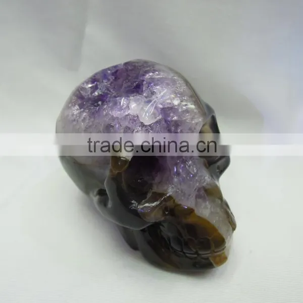 Small Size Carved Natural Amethyst Quartz Skulls With Geode All by Handmade Good for Art Collection photo-3