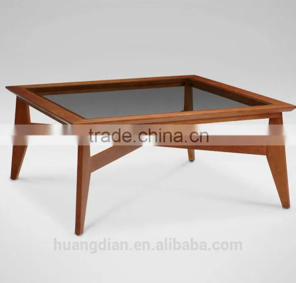 Square Wood Base Glass Top Living Room Coffee Table for Sale CT7019 photo-2