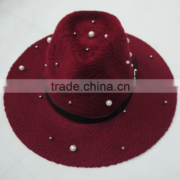 women acrylic winter hat with pearls