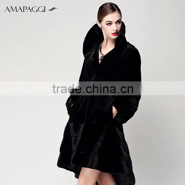 201new Styles Long Black Natural Mink Fur Coat for Winter photo-2
