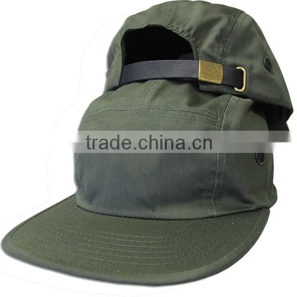 5 Panel Camper Strapback Hat Leather Strap Cadet Cap Plain Blank Racer Biker Cap photo-3