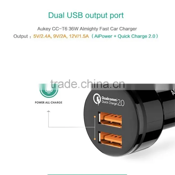 Aukey Quick Charge 2.0 Car Charger 36W 2 Ports USB 12V/1.5A 9V/2A 5V/2.4A photo-3