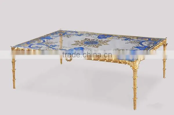 Hand Painted Wooden Coffee Table, Exquisite Seasell Mosaic Inlay Oval Shaped Side Table, Classical Living Room Tea Table photo-3