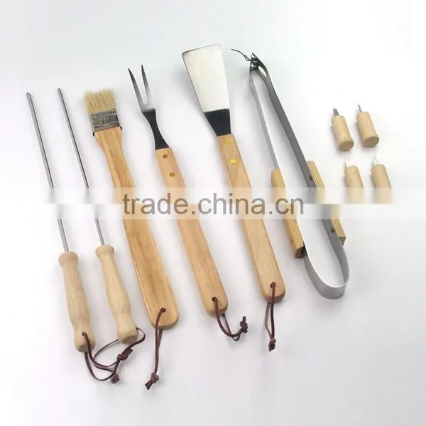 10pcs BBQ Tool Set With Wooden Handle in Nylon Bag photo-2