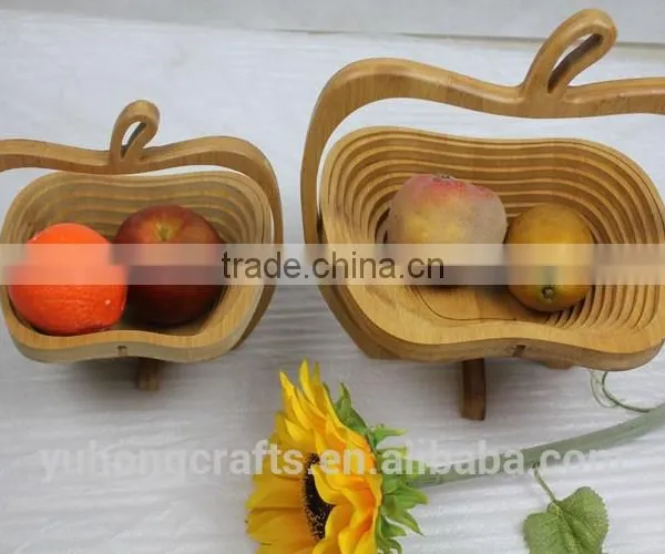 100% Bamboo Made Apple Shape Folding Fruit Basket photo-6