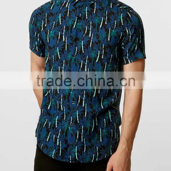2016 Hawaiian Palm Print Short Sleeve Casual Shirt photo-2