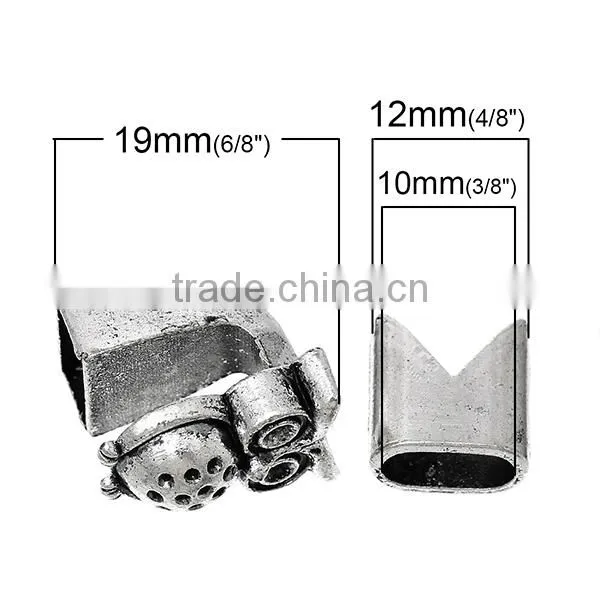 Hook Clasps Bracelet End Bar With Slider For Leather Bracelet Owl Halloween Antique Silver 19mm X13mm 13mm X12mm photo-2