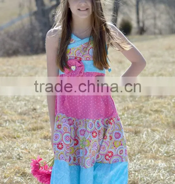 American Girls Multi Color Chevron Satin Halter Dress With Rose Tutu Dress photo-4