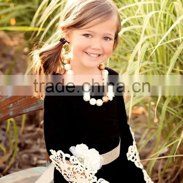 Mommy and me Maxi Dresses Lace Fabric Ladies One Piece Black Dress photo-2