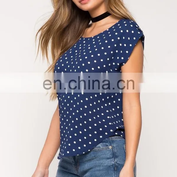 Custom 100% Polyester Woman Round Neck Dot Printed T-shirt photo-6