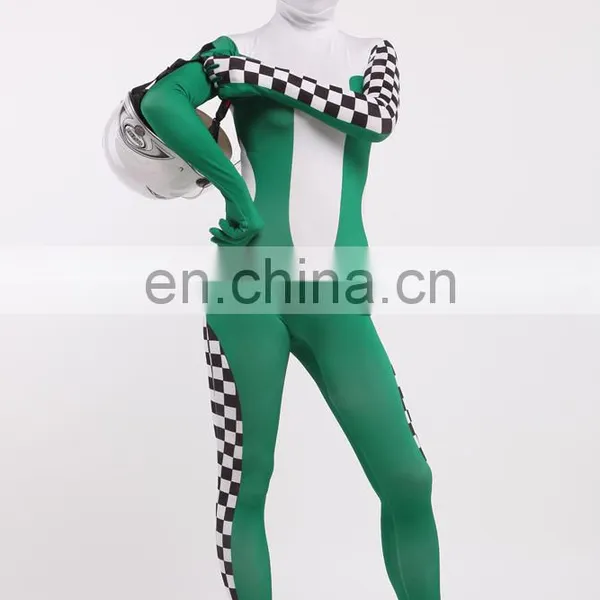 Green & White Racing Car Driver Full Body Spandex Cosplay Costume Zentai Suit photo-3
