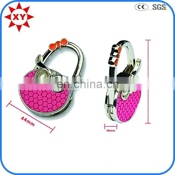 Butterfly Shaped Pink Powered Gold Handbag Hanger With Rhinestone photo-3