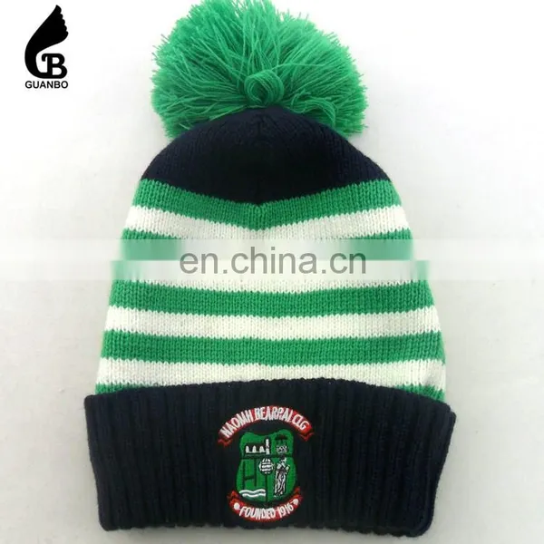 Custom 100% Acrylic Pom Pom Knit Hat Embroidery Beanie Hat