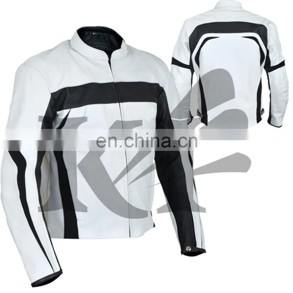 White & Black Color Genuine Leather Motorbike Racing Jacket 2018