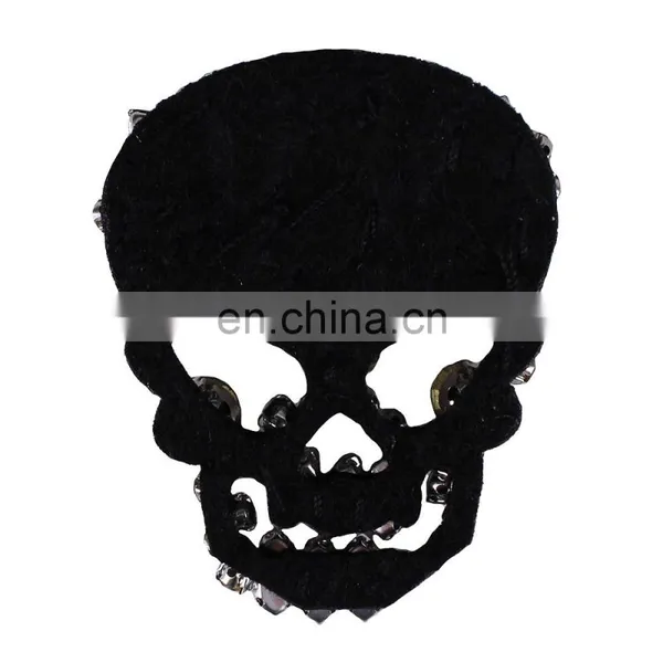 Fashion Beading Gray Rhinestones Skull Patches Badge for Jewelry Brooch photo-3