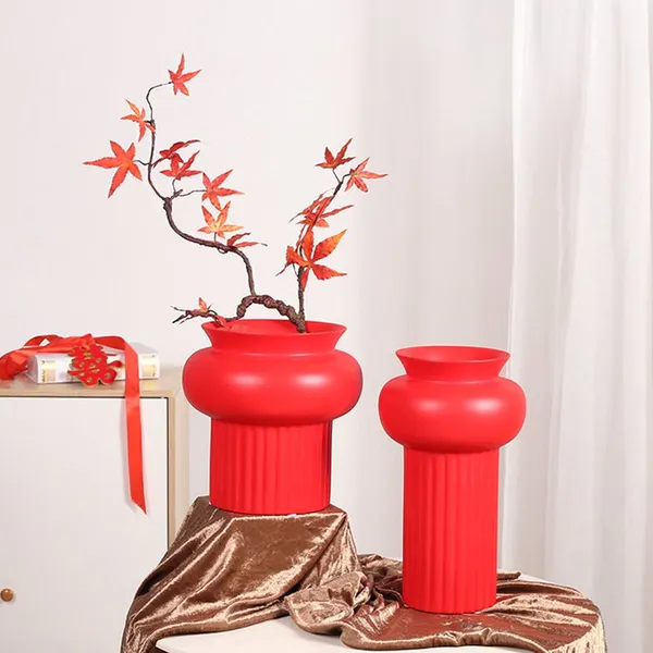 Red Black White Tall And Short Minimalism Lantern Ceramic Vase, Nordic Style Decor Art photo-2