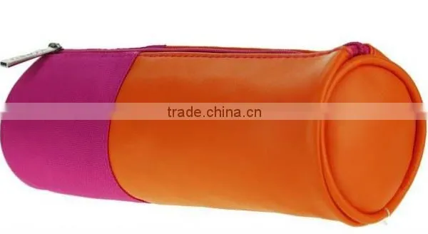 Faux Leather With Canvas Design Cosmetic Bag photo-2