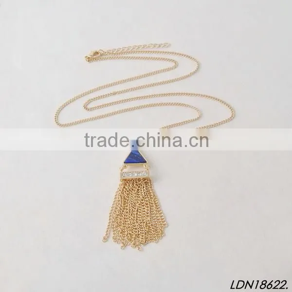 Triangle Montana Stone With Gold Tassel Necklace photo-2