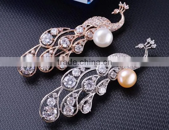 China Wholesale Shinny CZ Cubic Zircon Peacock Brooch Jewelry/Elegant Fashion Peacock Brooch photo-4