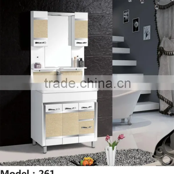 White Furniture Pvc Bathroom Cabinet With Ceramic Wash Basin