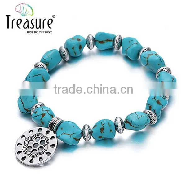 Fashion Jewelry High Quality Turquoise Stone Bracelet With Pendant and Metal Charm Bracelet photo-2