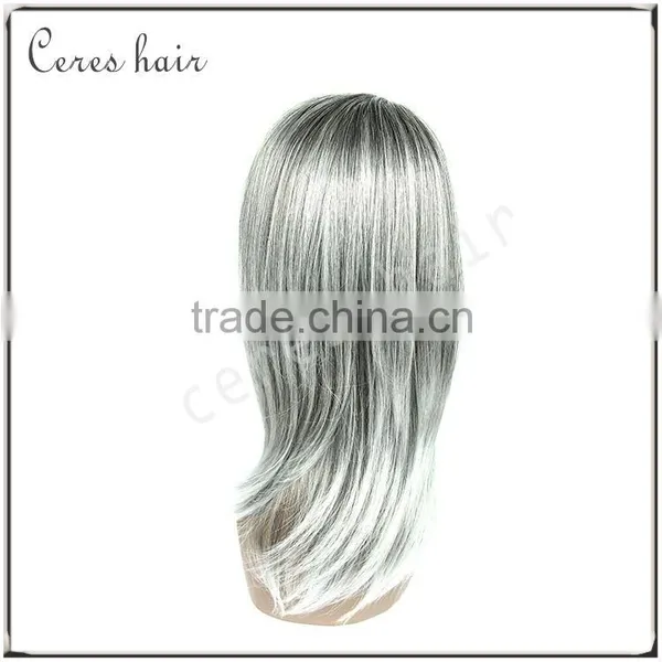 on Sale Popular Silky Straight Silver White Grey Synthetic Hair Wig With High Resistant Fiber Free Shipping photo-6