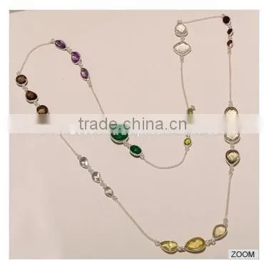 N0003-STERLING SILVER MULTI STONE NECKLACE 23.42