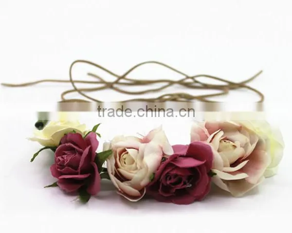 Elegant Girls Fabric Rose Flower Bando Lace-up Flower Headband photo-5