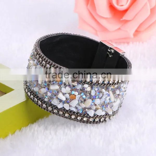 New Arrive Nature Stone Wide Crystal Velvet Magnetic Clasp Bracelet Bohemia Style For Women photo-6