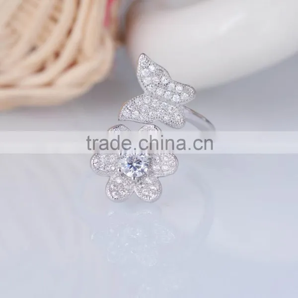 Wholesale 925 Stering Silver Jewelry Sunflower Butterfly Zircon Design Pave Setting Ring photo-3