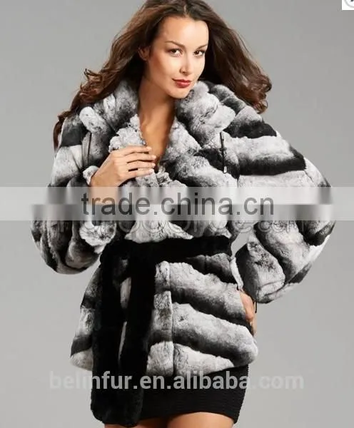 Fashion Winter Women Featured Natural Real Chinchilla Rabbit Fur Coat