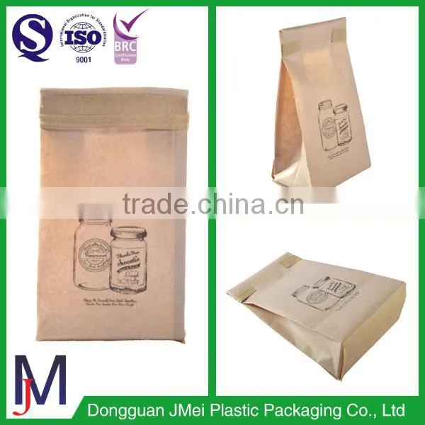 Standing Side Gusset PE Lined Kraft Paper Packaging Quad Seal Flat Block Bottom Coffee Bags photo-2