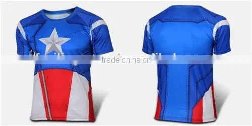 Custom Made Cotton Polyester Star Red Blue USA Super Men Short Sleeve t Shirt photo-2