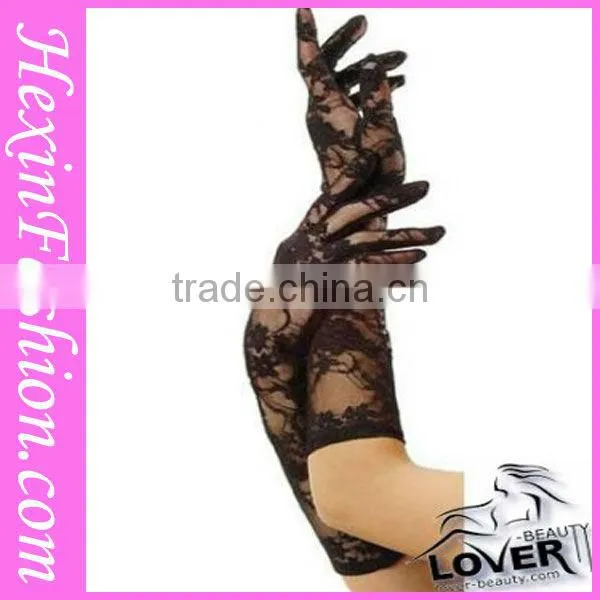 Wholesale Black Elegant Lame Opera Length Leather Hand Gloves