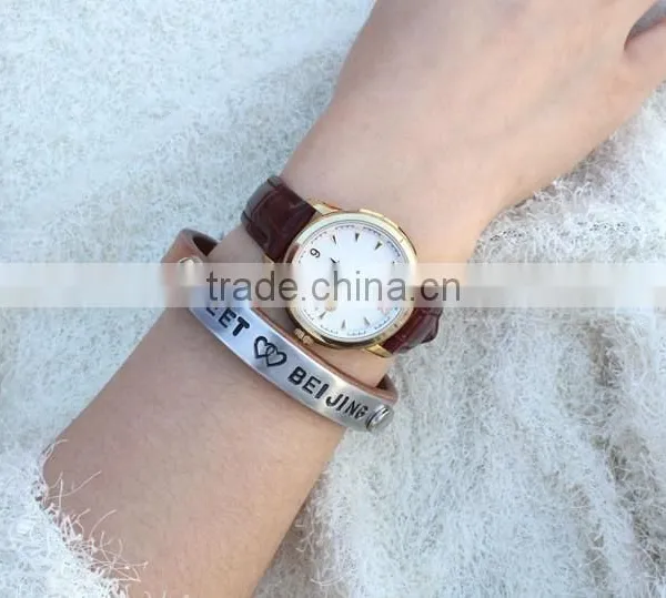 Custom Lover's Genuine Leather Anniversary Bracelets With Words Engraved photo-4